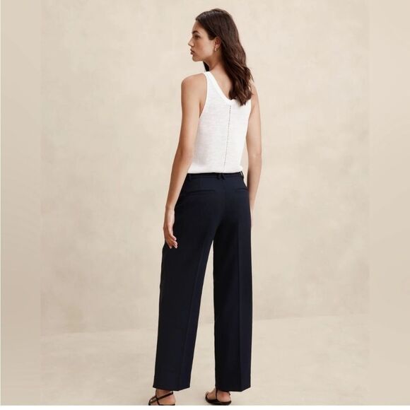 Banana Republic Double Weave High Rise Straight Puddle Pant, Size 10P Navy‎ NWT - Picture 3 of 6
